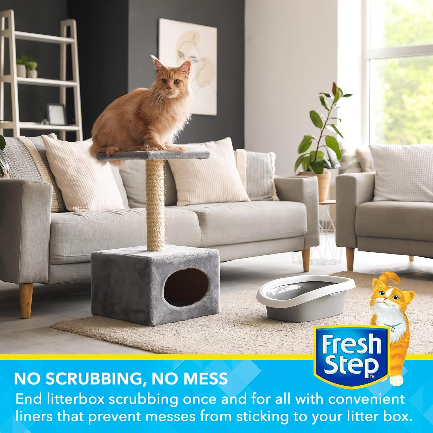 Fresh Step Drawstring Cat Litter Box Liners, Unscented - Kitty Litter Bags for Rectangle or Oval Large Litterboxes, Size Jumbo, 36" x 19" - 15 Count