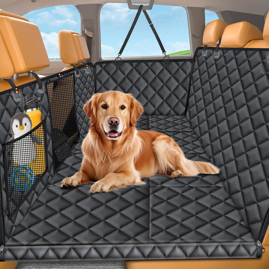 URPOWER Backseat Extender for Dogs - Hard Bottom Dog Car Seat Cover for Back Seat, Foldable Dog Hammock for Car, SUV, and Truck, Pet Rear Seat Protector Dogs Travel Bed with Mesh Window & Side Flaps