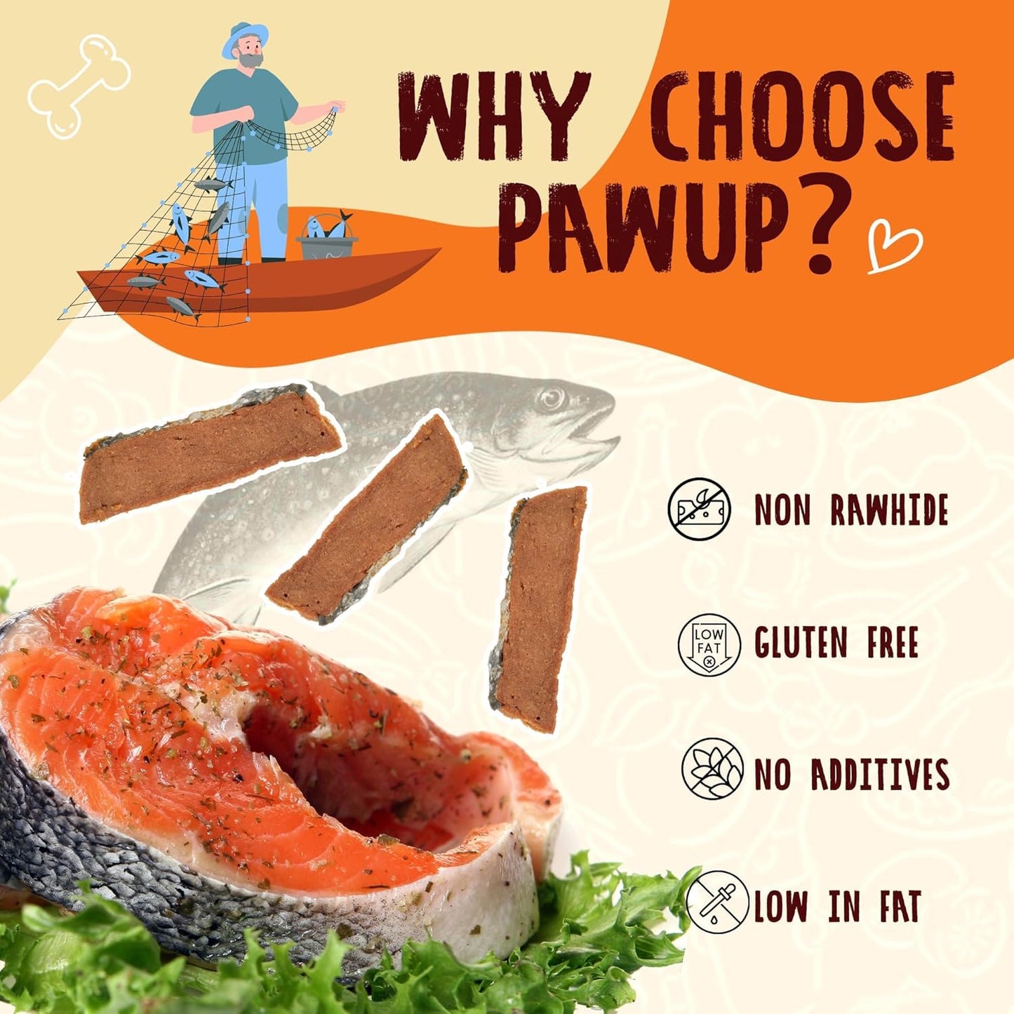 PAWUP Salmon Fillet Dog Treats, Salmon Jerky with Fish Skin, Healthy High Protein Snacks, Natural Omega 3-6, Low in Fat with Taurine,12.5oz (Smoked Flavor)