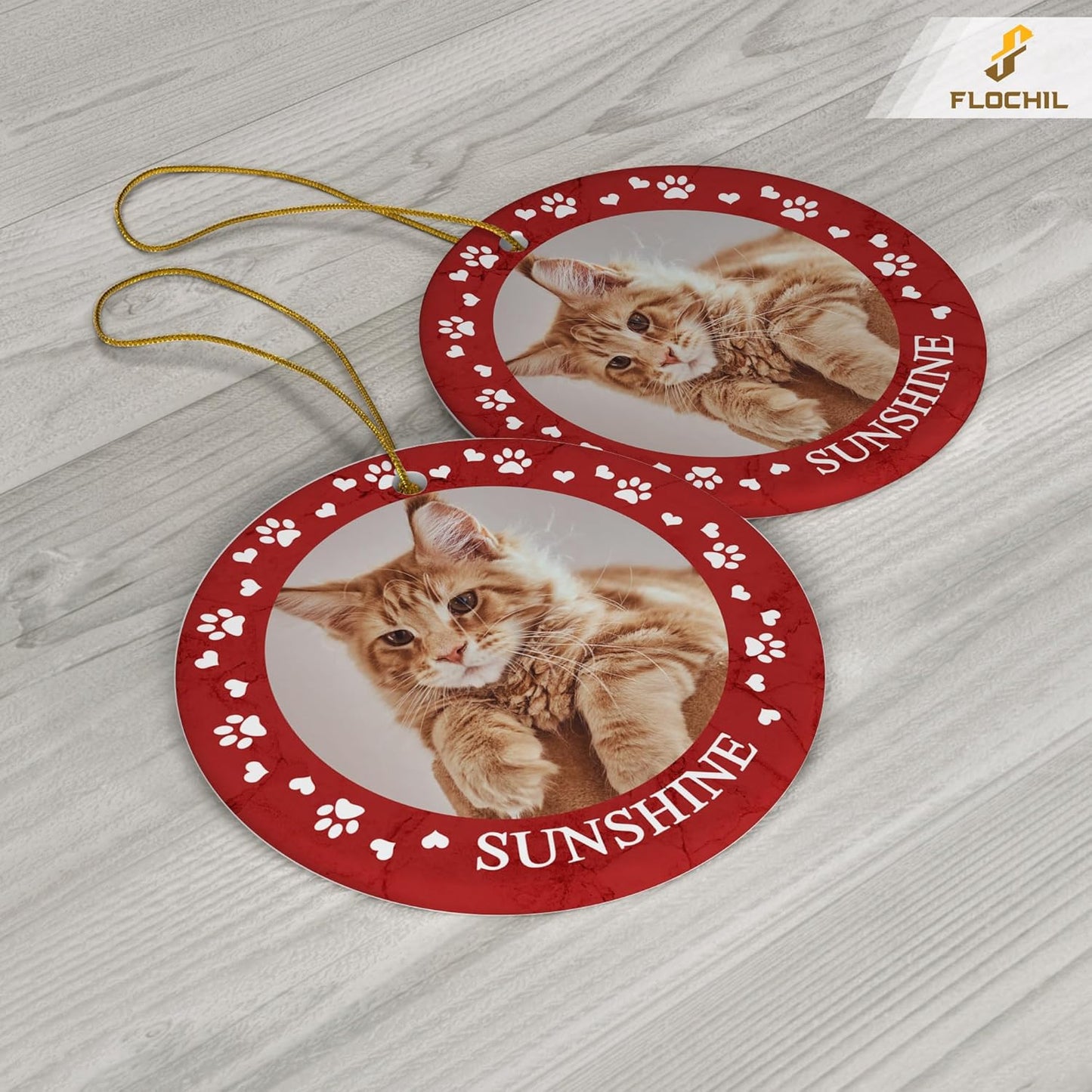 FLOCHIL Personalized Cat Christmas Ornaments Custom Photo Name for Christmas Trees, Cat First Christmas Ornaments, Gifts for Pet Lovers