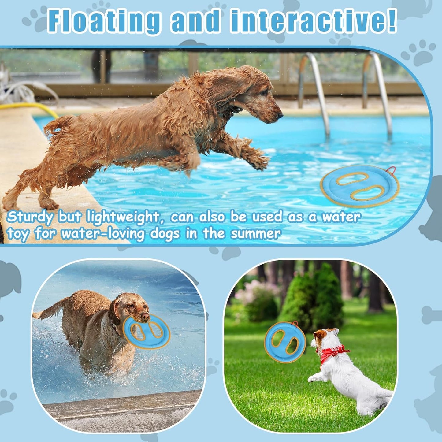 Dog Flying Disc Toy, 9.25" Pet Water Floating Flyer with Soft Edges Gentle on Teeth Lightweight Outdoor Canvas Fetch Toy for Aggressive Chewers Medium to Large Dogs