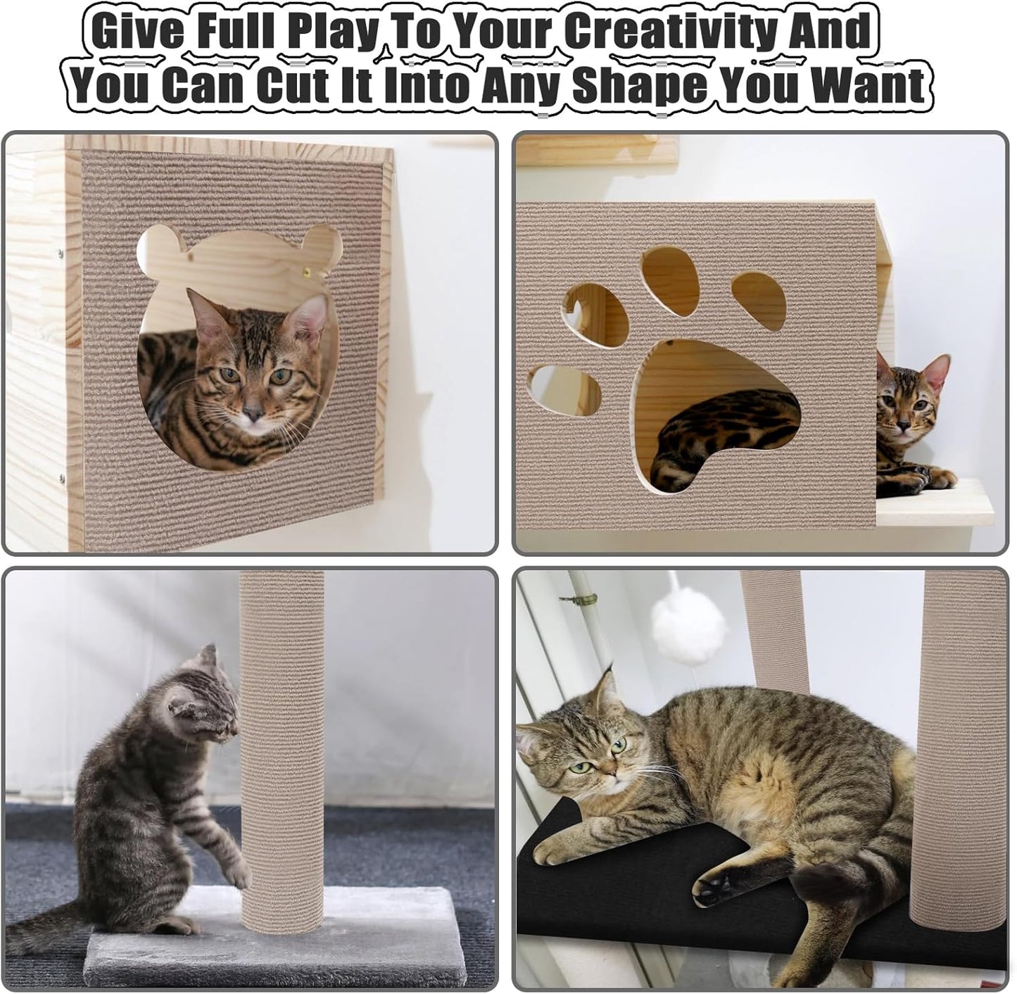 Large 118.1"x15.8" Cat Scratching Mat - Carpet with Self-Adhesive Trimmable-Adhesive Carpet, Cat Scratch Furniture Protector Replacement for Cat Tree Shelf Shelves Couch Furniture DIY Protector
