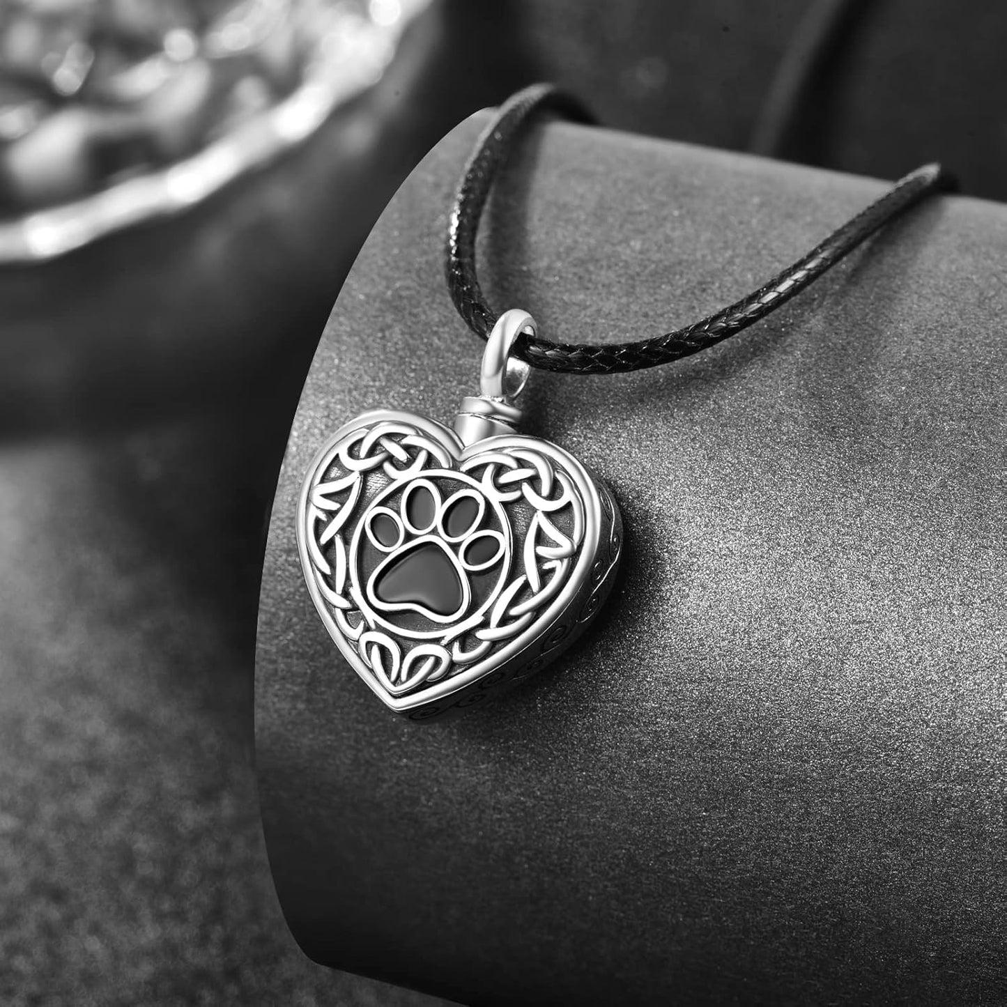 Dreamboat Pet Urn Necklace for Dog Cat Ashes 925 Sterling Silver Paw Print Cremation Keepsake Pendant Celtic Knot Memorial Jewelry Gifts for Women Men