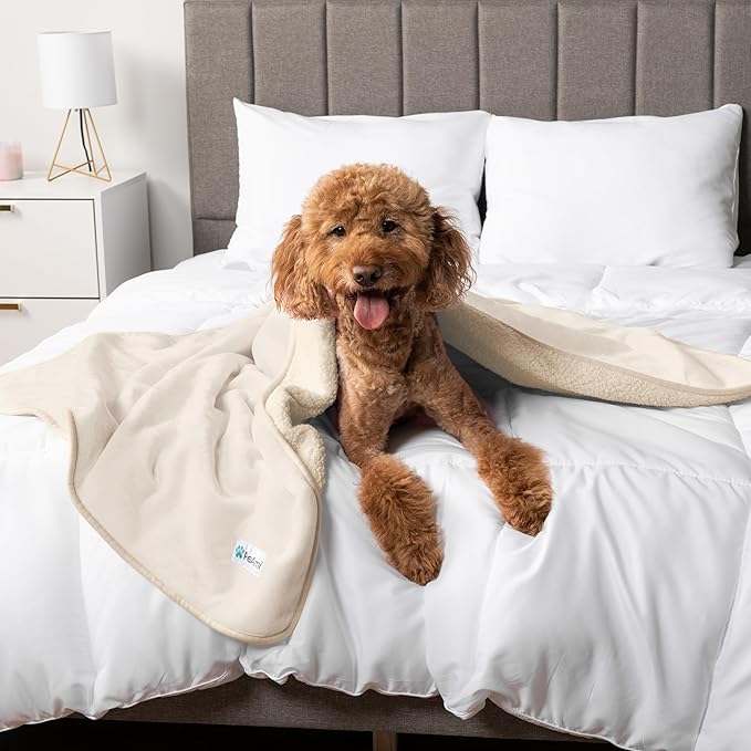 PetAmi Dog Blanket - Pee Proof & Water Proof, Reversible Fleece, Washable, Medium/Large Size, 29x40, Beige