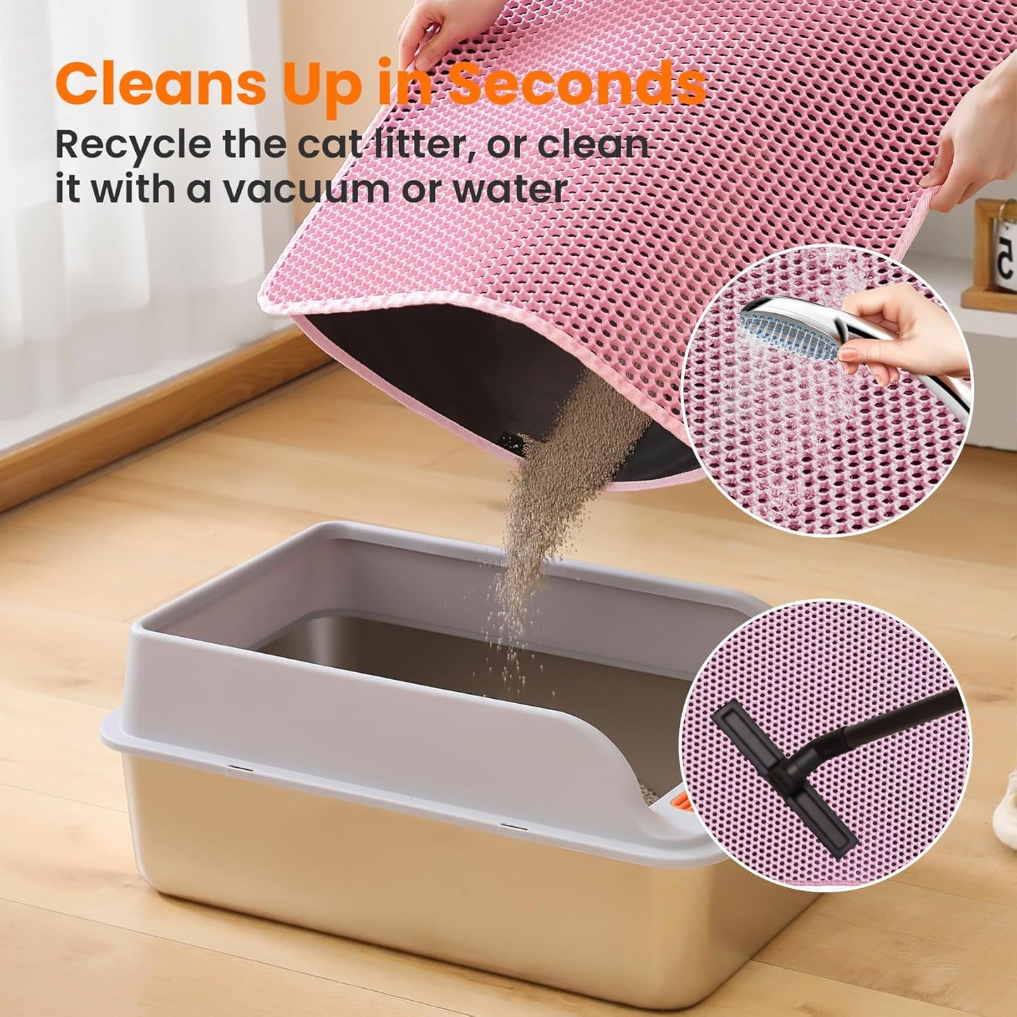 Extra Large Cat Litter Mat, 30x22 Inches Honeycomb Double Layer Cat Litter Trapping Mat, Non Slip Waterproof Urine Proof Large Kitty Litter Box Mat for Floor, Kitten Supplies, XL, Pink