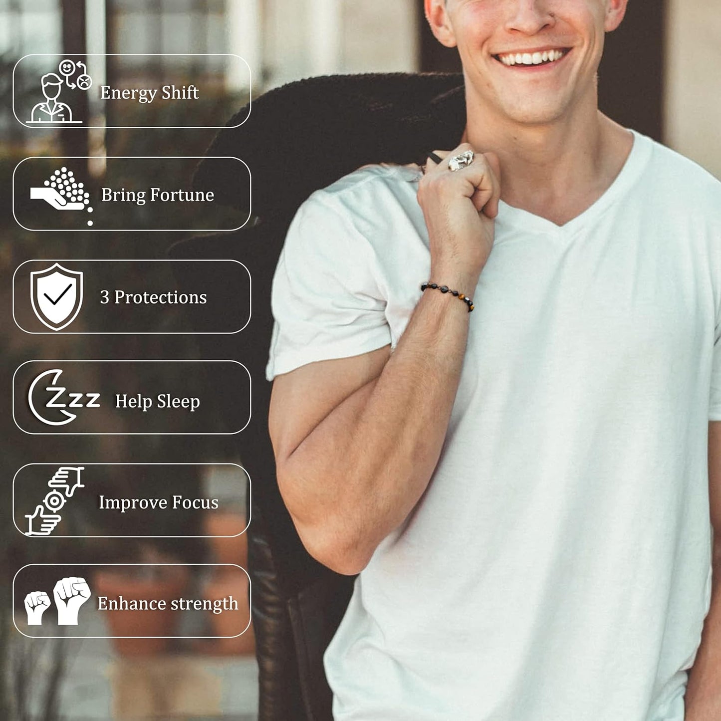 EMIRISTIC Custom Photo Bracelet - Personalized Picture Natural Stone Cuban Chain Bracelet - Any Special Day Gifts