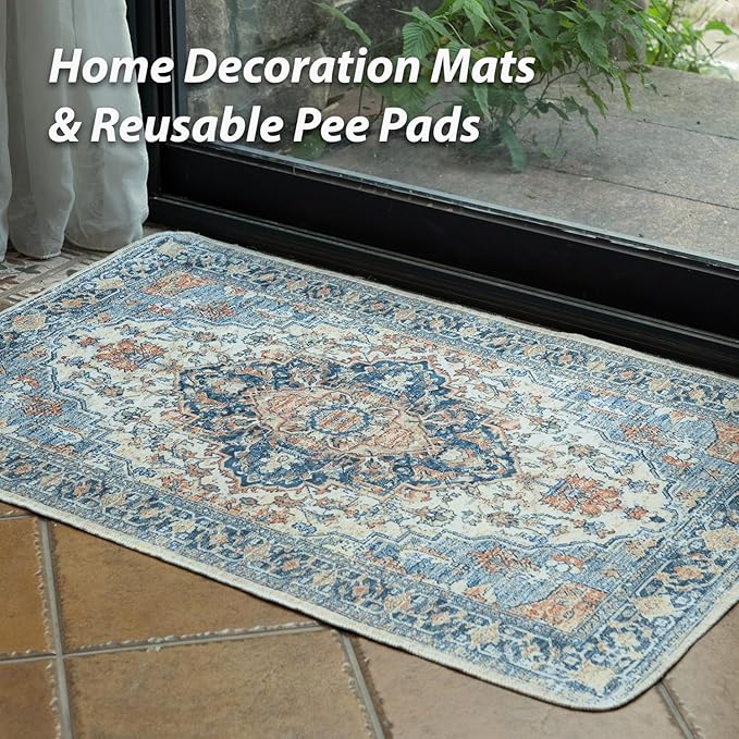 nunubaby 2PACK Washable Pee Pads for Dogs, Stylish, Non-Slip and Leak-Proof Pee Pads. Reusable Potty Pads for Dogs for Crates and Floors.(Beige/Multi, 72" x72")