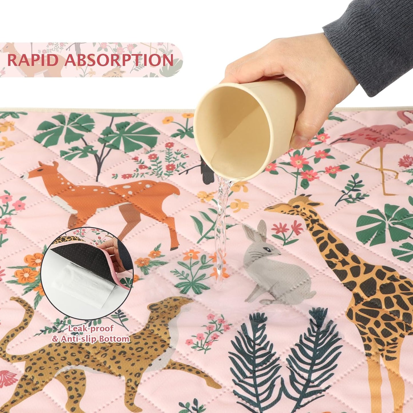 IEUUMLER Washable Pee Pads for Dogs, 2 Pack Forest Pattern Reusable Waterproof Puppy Pads, Non-Slip Super Absorbent Dog Training Pad for Playpen Crate Bed EU013 Pink Jungle, 30x20