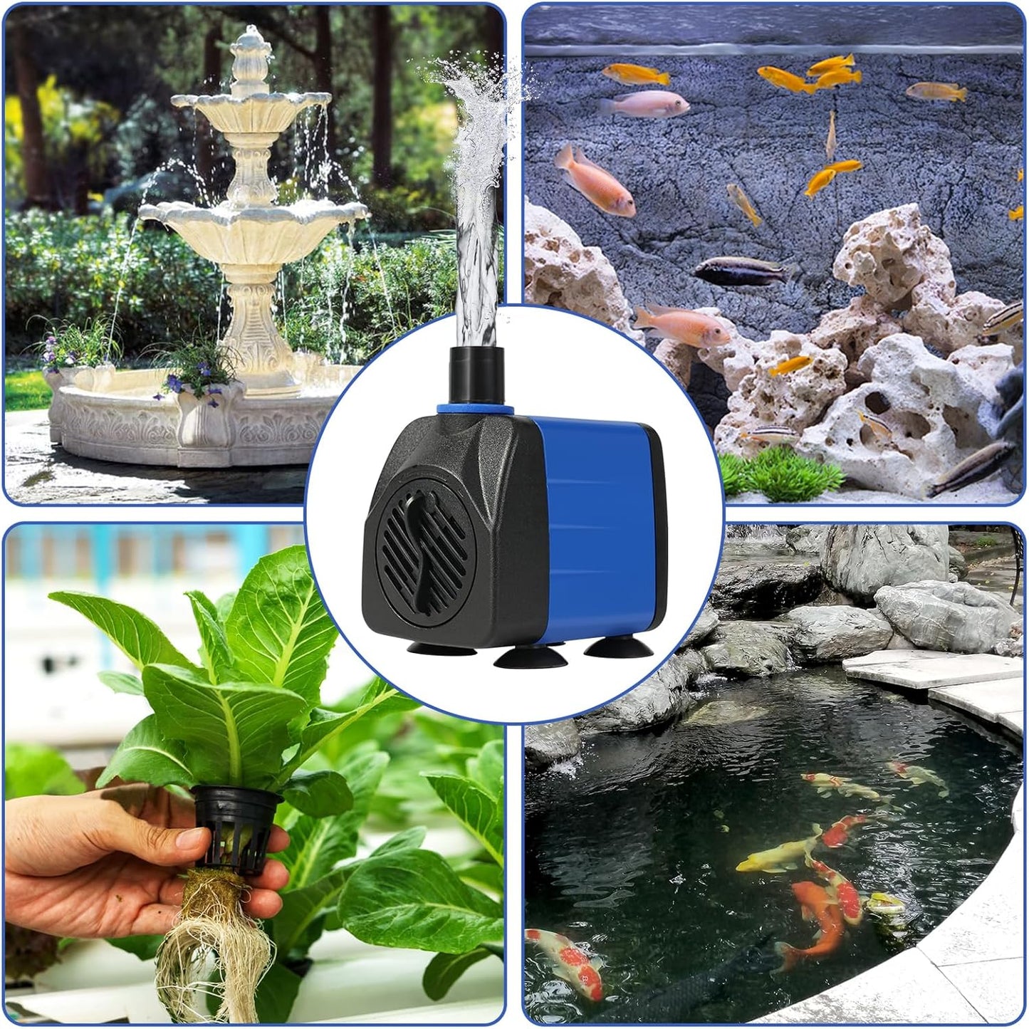 AQUANEAT Small Fountain Pump, 160 GPH Mini Submersible Water Pump with 3.3 ft Tubing, for Aquarium Fish Tank, Pet Water Fountain, Hydroponics, Pond Waterfall