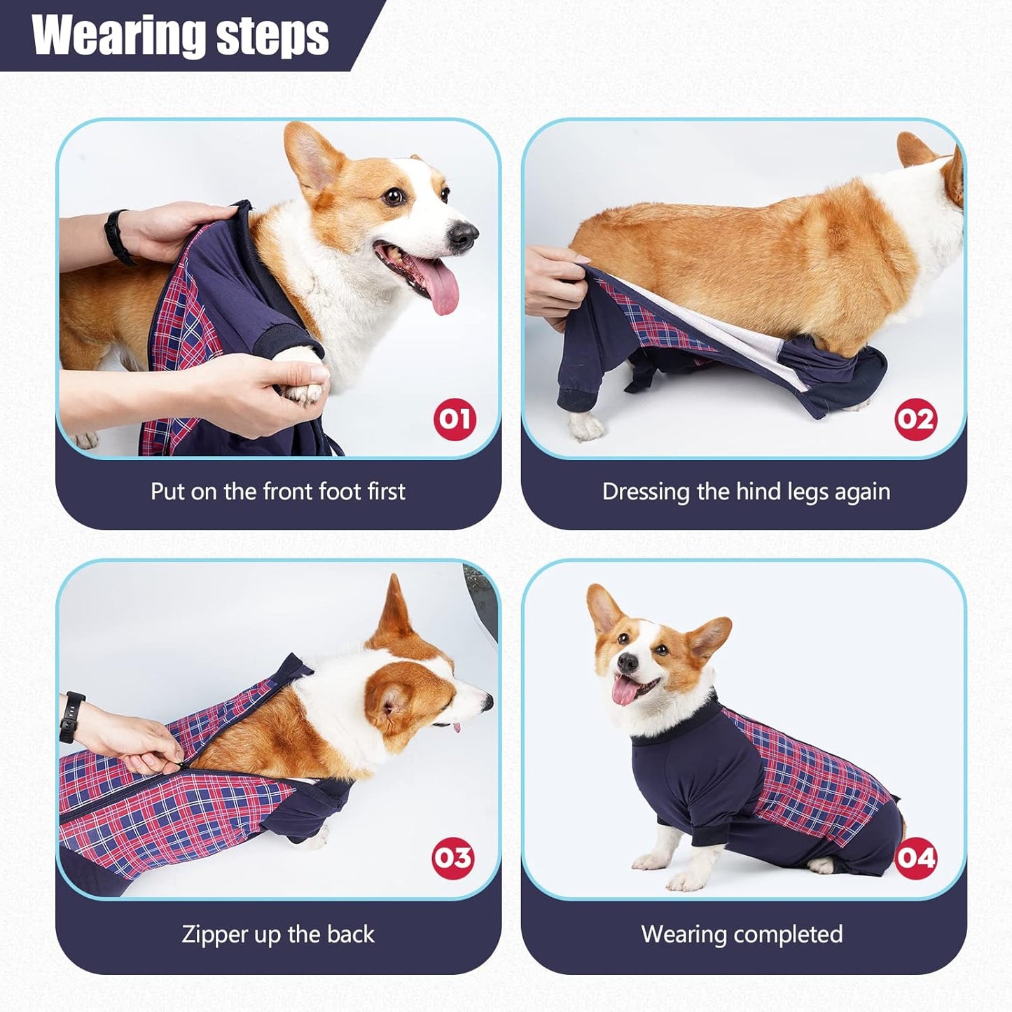 Dog Recovery Suit, Abdominal Wound After Surgery Wear, Anti Licking Bodysuit with Zipper, E-Collar & Cone Alternatives, Plaid Dog Spay Surgical Onesie Prevent Shedding(Small, Red)