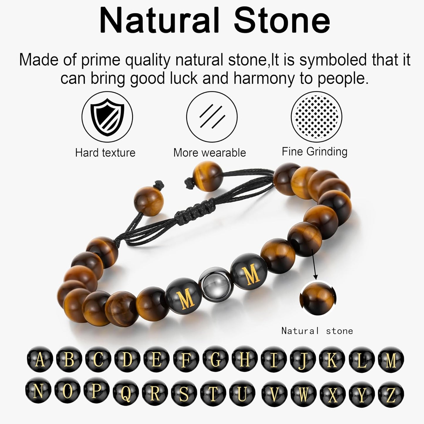 EMIRISTIC Custom Photo Bracelet - Personalized Picture Natural Stone Cuban Chain Bracelet - Any Special Day Gifts