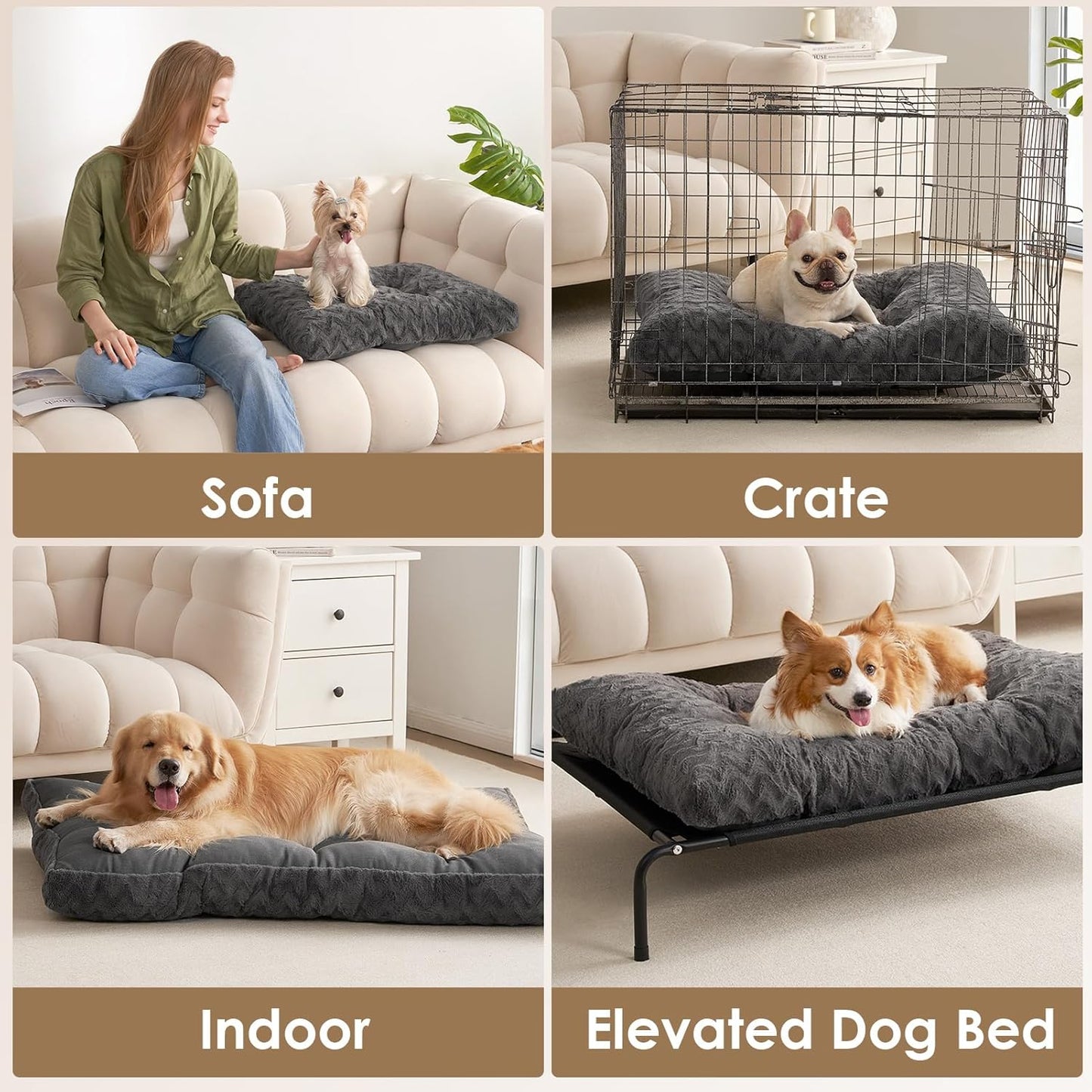 EHEYCIGA Reversible Dog Crate Bed Washable, Comfort Fluffy Plush Dog Kennel Pad for Small Doggie and Cats, Deluxe Machine Washable Pet Sleeping Mats, 23" x 18"x 3", Charcoal