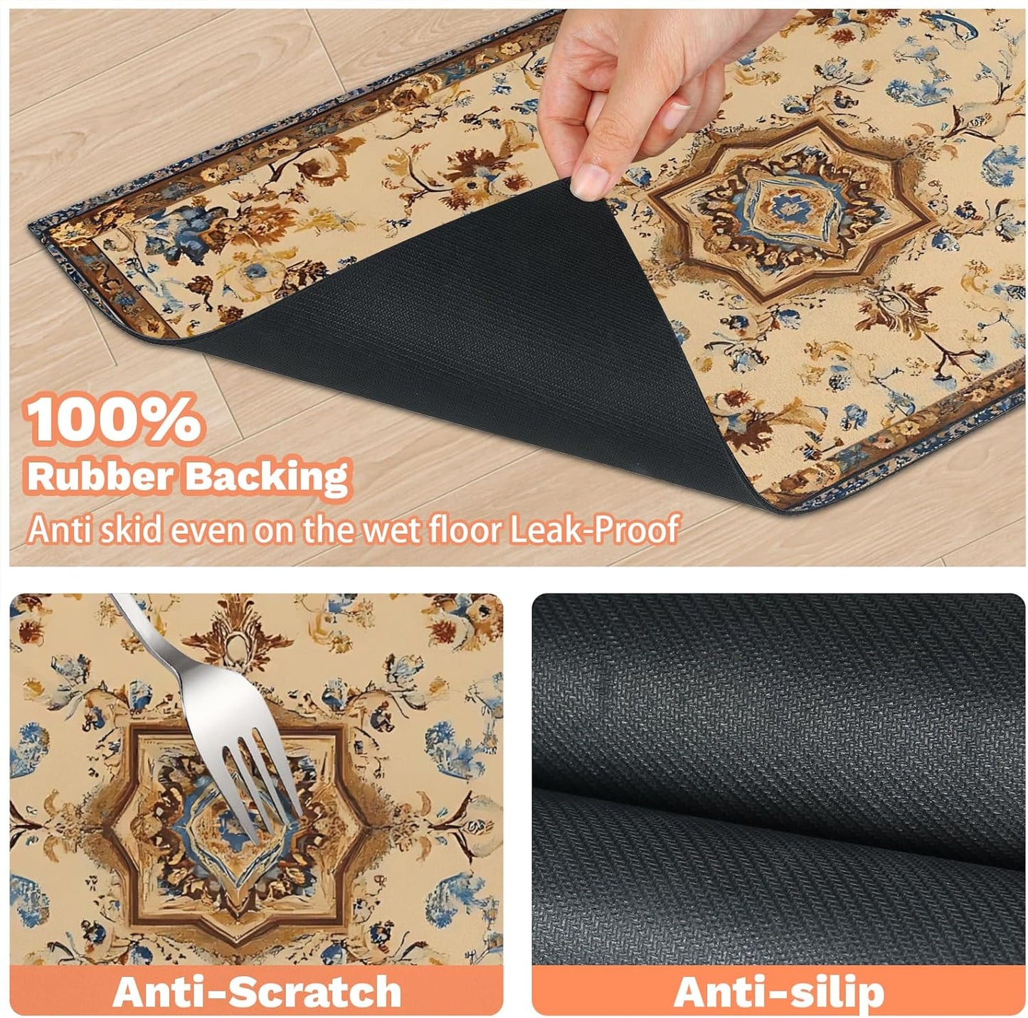 Pet Dog Cat Food Mat, Retro Pattern Pet Feeding Pad, 12 * 20 Inch Absorbent Dog Food Mat, Cat Dish Mat for Food and Water, Suitable for Dog Cat or Other Pets