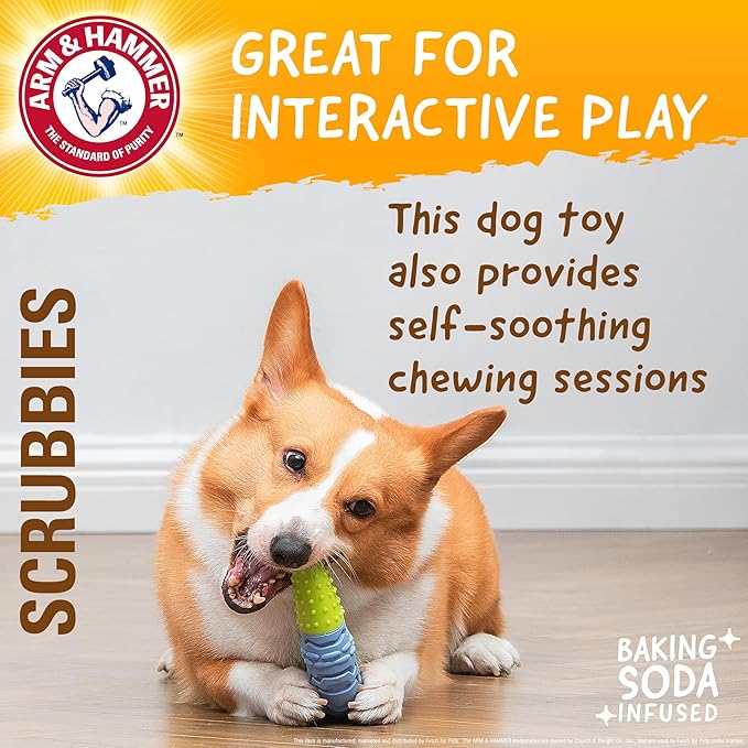 Arm & Hammer for Pets Scrubbies Boomerang Chew Toy for Adult Dogs Infused with Baking Soda - Durable Teething Toy with Unique Shape for Fetch & Chew - Interactive Dental Chew Toy for Dogs