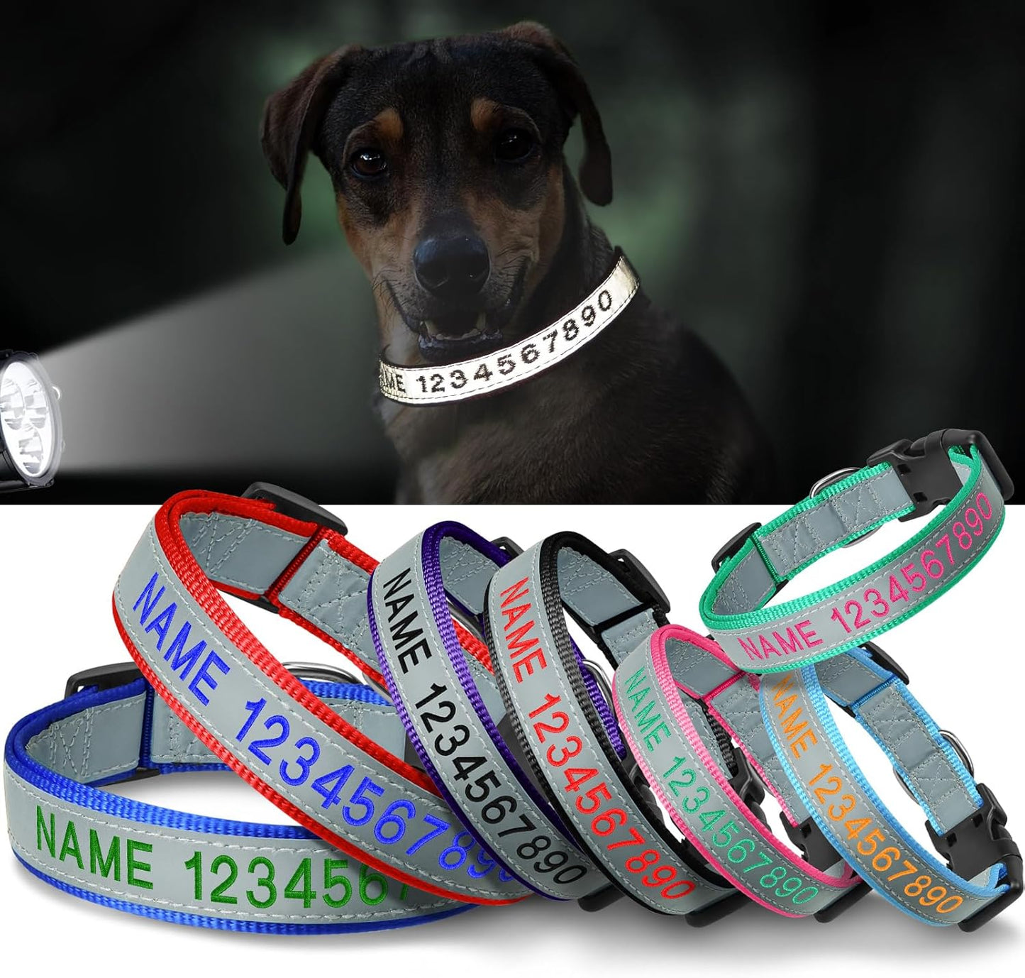 Personalized Reflective Dog Collar Embroidered with Name and Phone Number - Custom Nylon Comfortable Collar for Male, Female - Adjustable Dogs Collars for Small Dog Boy, Girl Puppy