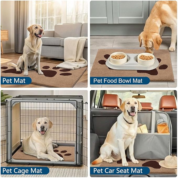 Buganda Dog Door Mat for Muddy Paws, Absorbent Dirt Trapper Washable Indoor Doormats, Non Slip Low-Profile Mud Mat for Dogs, Front Entrance Doormat for Inside Floor (40x32 Inches, Beige)