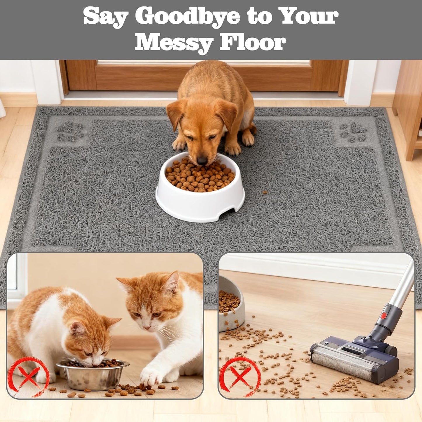 Darkyazi Pet Feeding Mat Large for Dogs and Cats,24"×36" Flexible and Easy to Clean Feeding Mat,Best for Non Slip Waterproof Feeding Mat (Grey)