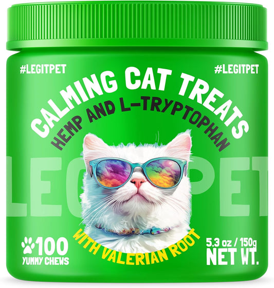 Cat Calming Treats Natural Anxiety Relief for Indoor Cats Stress & Travel Storm Separation Support Helps with Vet Visits, Grooming & Loud Noises Soothing Behavior Aid 100 Yummy Chews