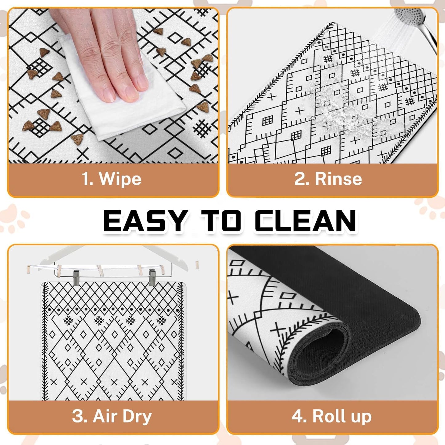 Absorbent Pet Dog Bowl Mat for Food and Water, Pet Cat Food Feeding Mat with Non Slip Rubber Backing, Dog Food Mats for Floors Waterproof, 12"x20"