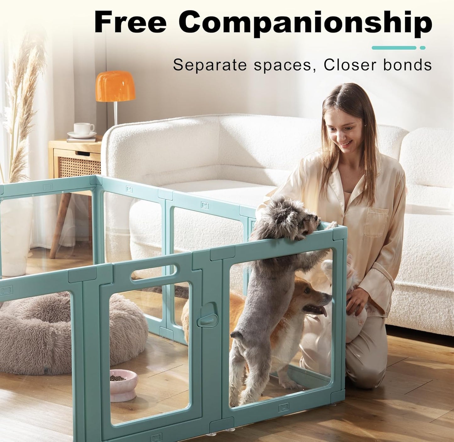 Clear Acrylic Dog Playpen Indoor, Puppy Cat Small Pet Play Pen, Pet Cat Foldable Playpen for Rabbits, Dog Fence Crate Kennel Whelping Cage (Green, 12 Panel)