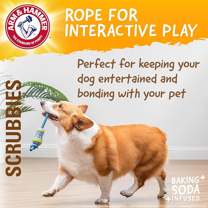 Arm & Hammer for Pets Throw N’ Tug Dental Chew Toy Infused with Baking Soda - Perfect for Aggressive Chewers, Large Dogs, and Tug of War Play - Rope Component for Tossing Fun - Dental Health Support