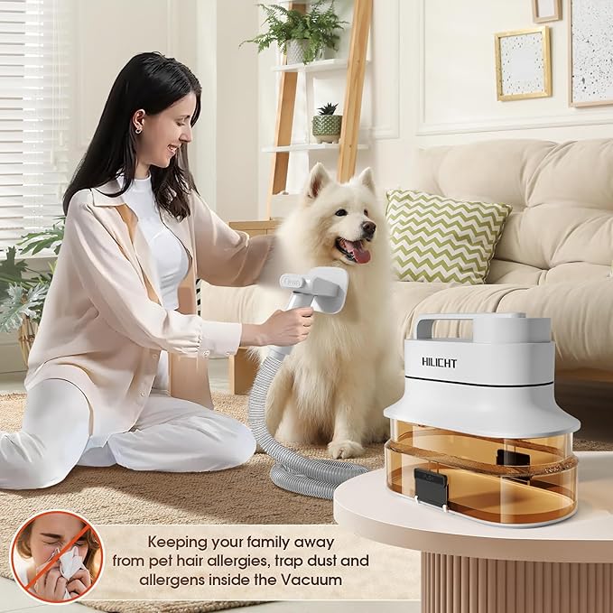 Dog Grooming Kit, Dog Hair Vacuum with Nail Clipper and 4L Dust Cup, 6 Pet Grooming Tools, Silent Pet Vacuum for Cats, Dogs and Other Animals