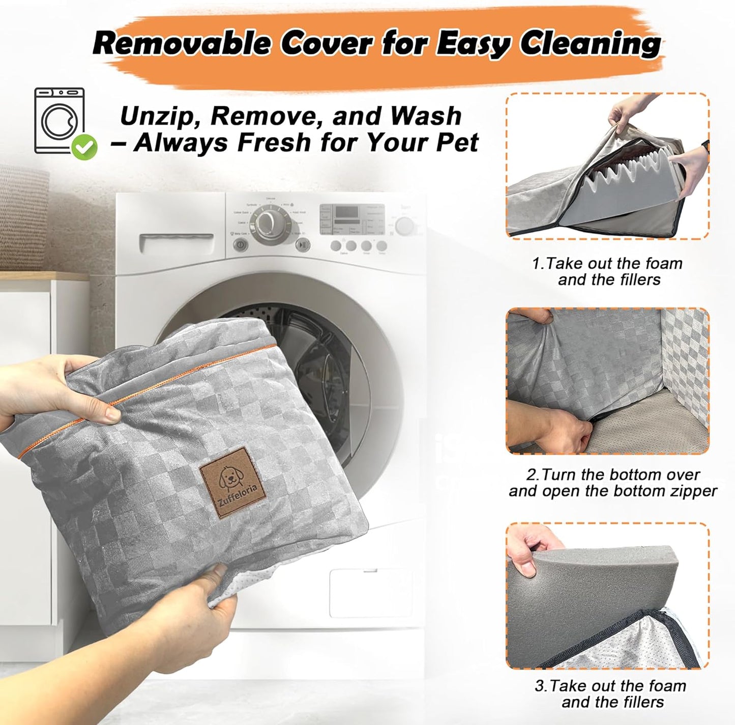 Large Dog Car Seat for Back Seat – Removable Dog Booster Seat & Washable Pet Car Seat for Medium & 2 Small Dogs up to 60lbs – Safety Straps & Storage Pocket – Travel & Home Use (Gray)