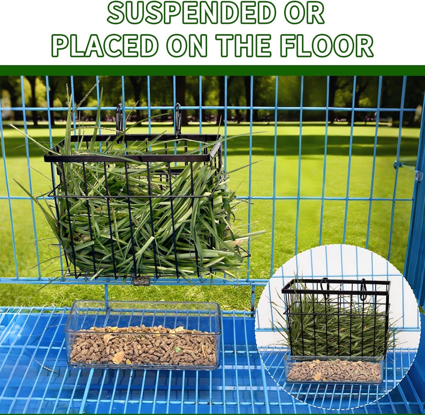 SANGLE SOPFFY Rabbit Feeder and Bunny Food Bowl with Hay Rack for Guinea Pigs, Chinchillas,Holland lop Bunny - Pet Hay Dispenser&Multifunctional Pellet Food Dish