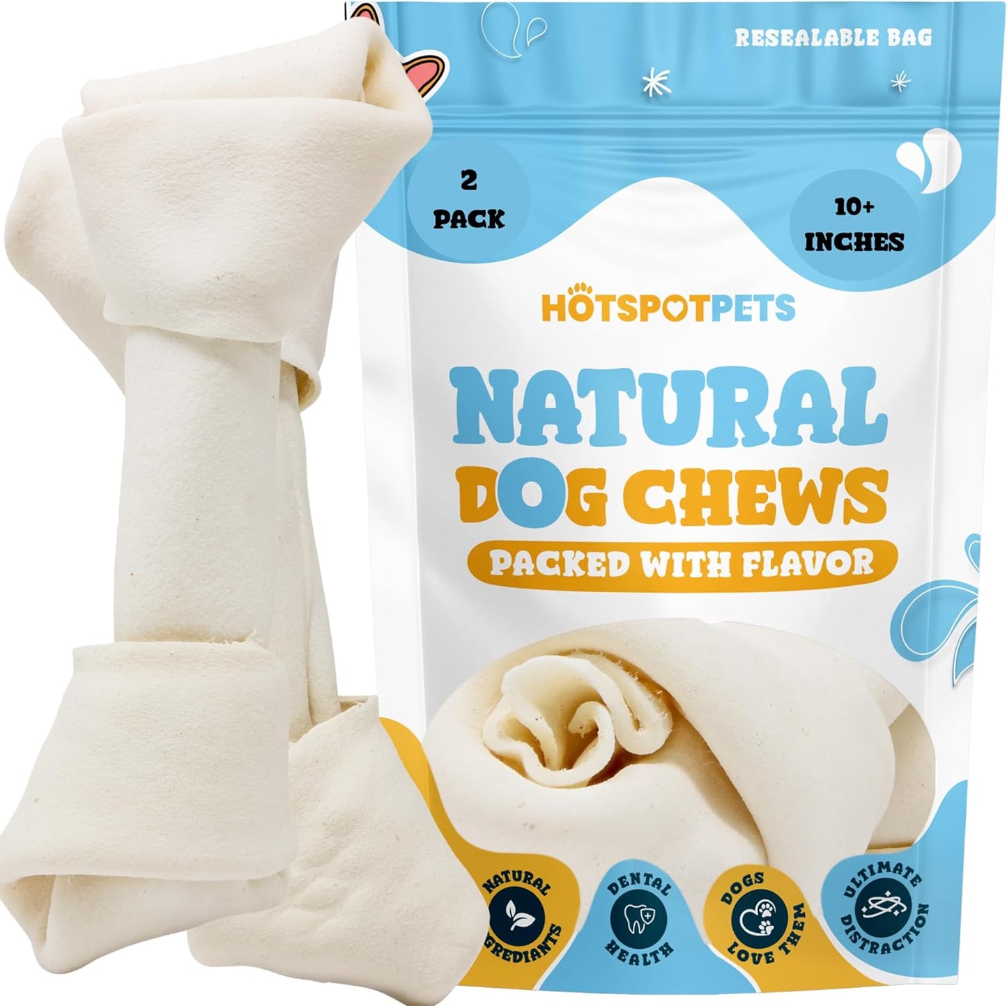hotspot pets 10 Inch Large Rawhide Dog Bones - Made from Grass Fed Cows - Long Lasting Chews Great for Dental & Oral Care - Bones for Aggressive Chewers & Large Dogs (10 Inch - 2 Count)