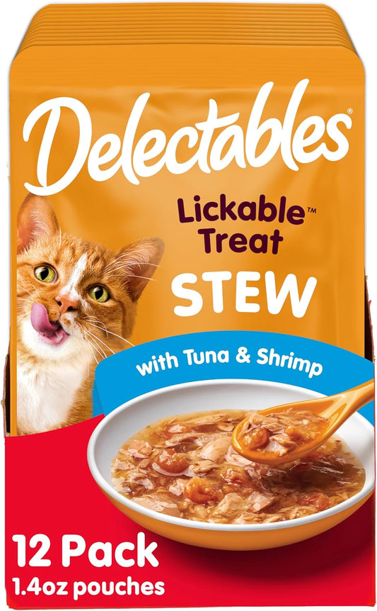 Hartz Delectables Stew Lickable Wet Cat Treats for Adult & Senior Cats, Tuna & Shrimp, 12 Count, 1.4 Ounce (Pack of 12)
