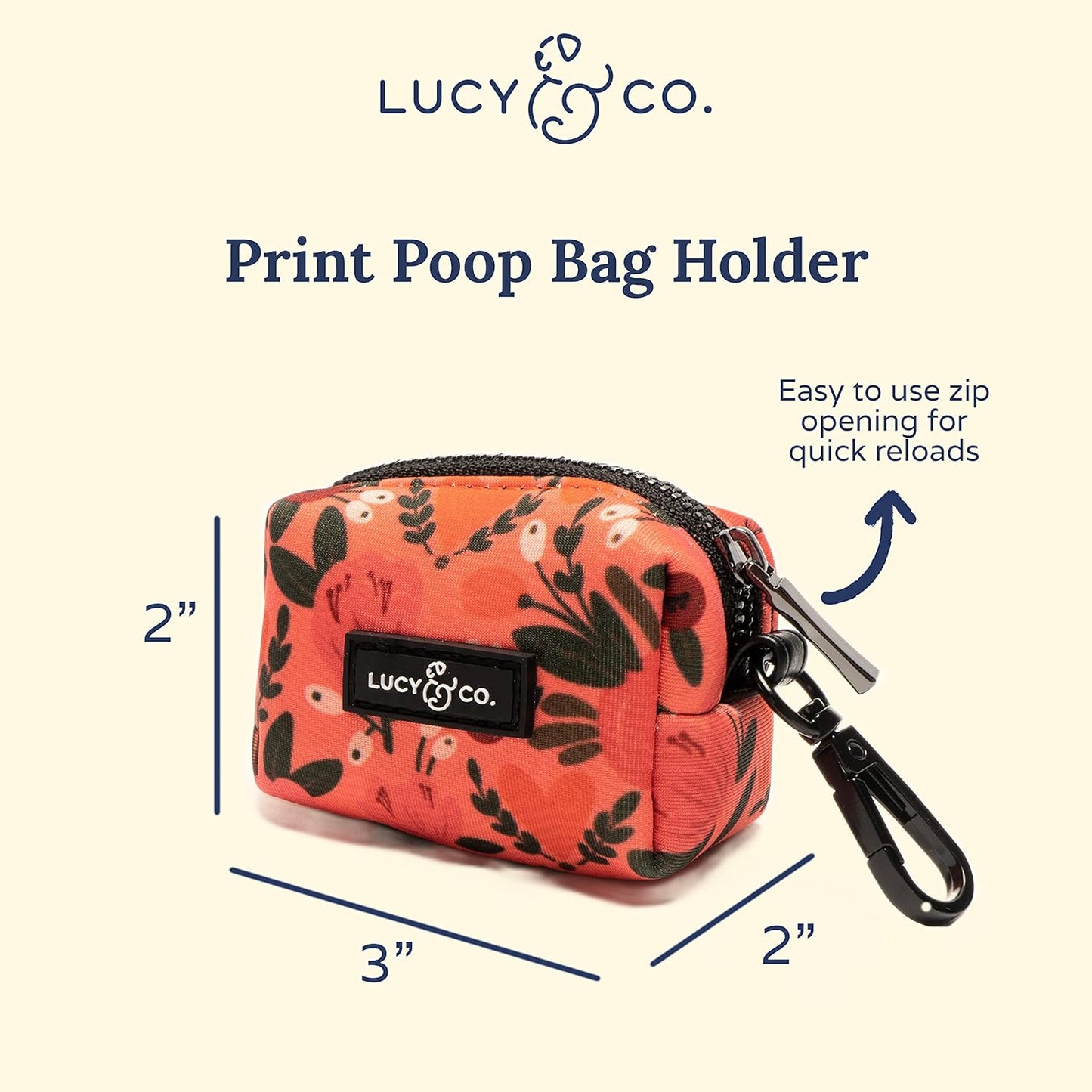 Lucy & Co. Posy Pink Dog Poop Bag Holder - Leak Proof Dispenser - Hygienic Pet Poop Pickup - Coral Pink Floral