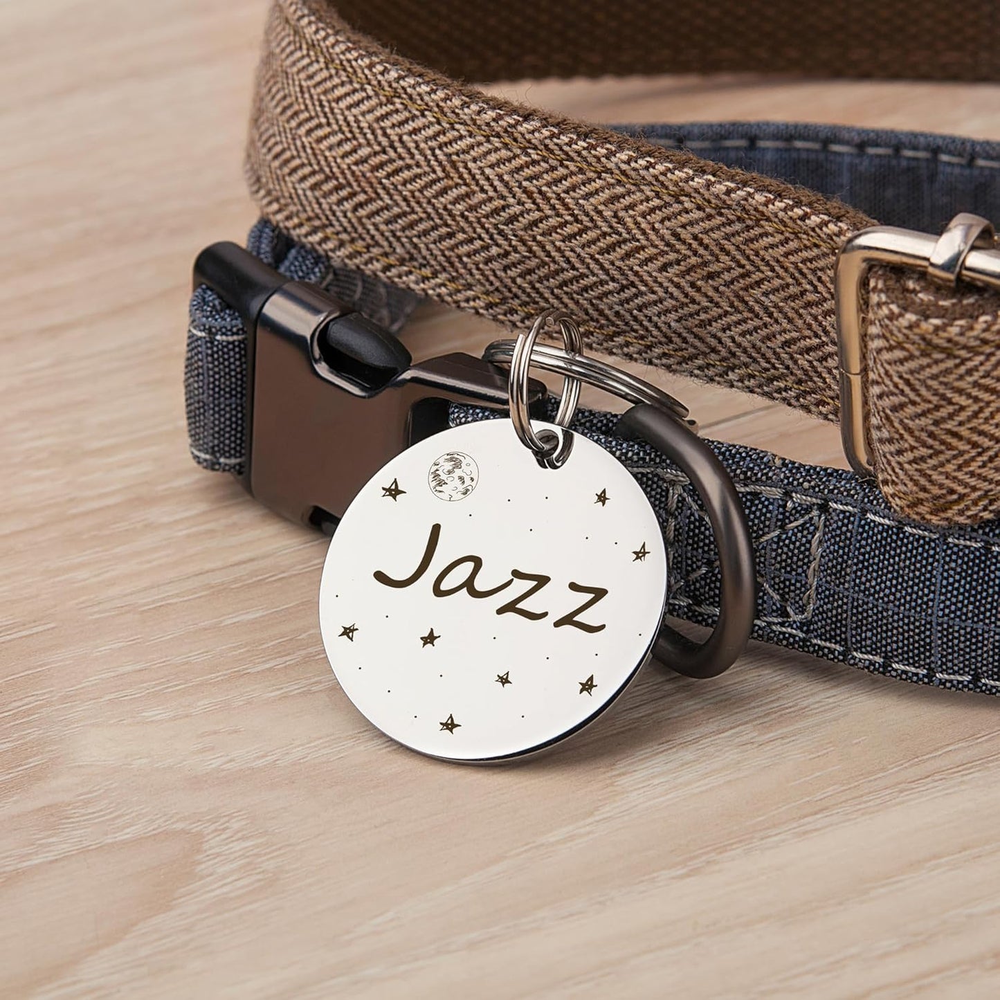 Anavia Small Size Dog Cat ID Tags, Small/XS Personalized Color Plated Stainless Steel Puppy Kitten Name Tags, Customized Engraved Nameplate Pet Collar Tag (Silver, Round)