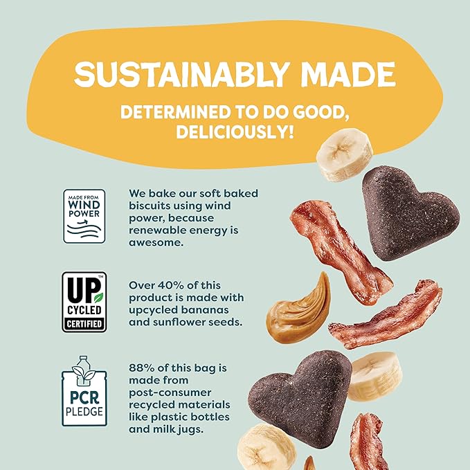 Shameless Pets Soft-Baked Dog Treats, Bananas for Bacon - Natural & Healthy Dog Chews for Skin & Coat Support with Omega 3 & 6 - Biscuits Baked & Made in USA, Free from Grain, Corn & Soy - 1-Pack