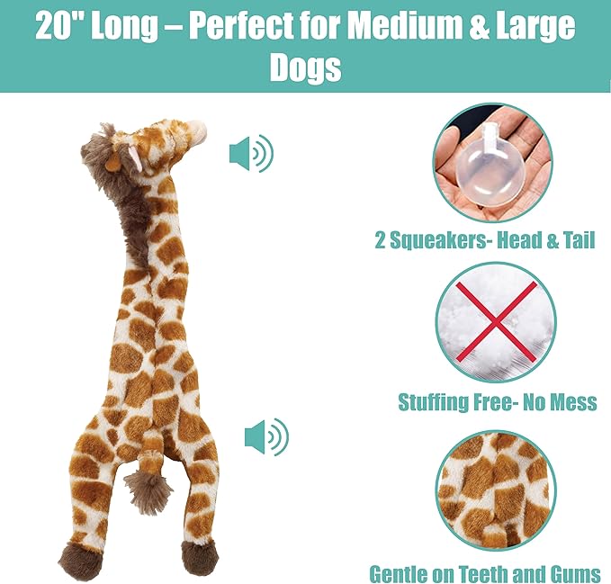 SPOT Skinneeez Giraffe 20 Inch Stuffing-Free Plush Squeaky Dog Toy – Long Interactive Chew Toy for Medium and Large Dogs – Mess-Free Play for Light & Moderate Chewers