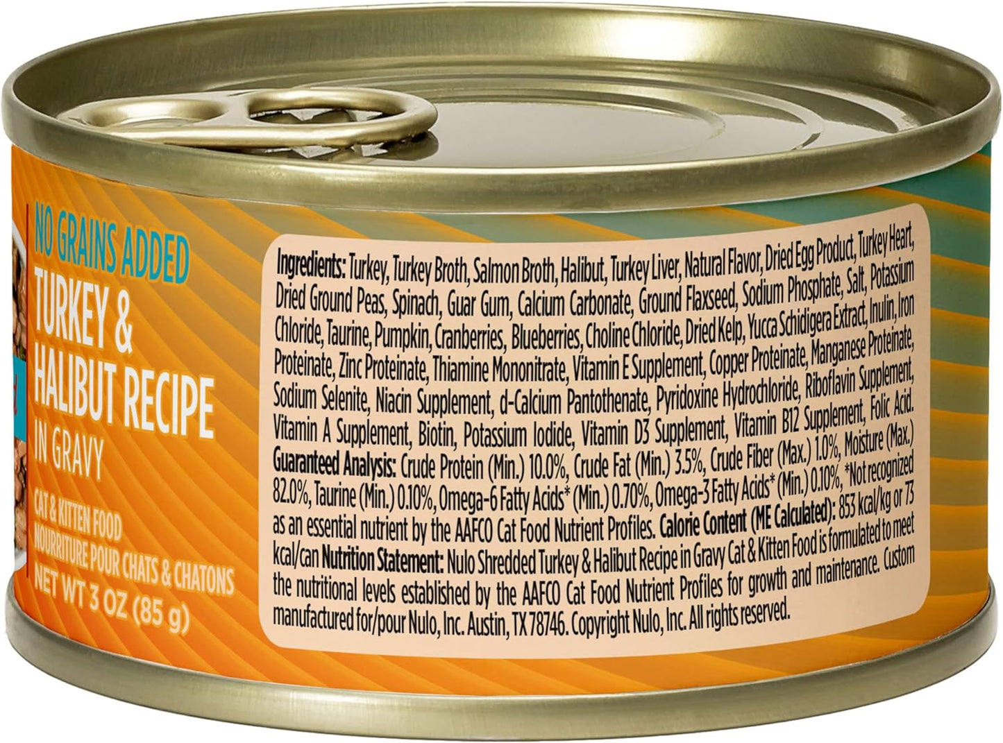 Nulo Turkey & Halibut Grain-Free Shredded Wet Canned Cat Food, 3 Ounce (Pack of 24)