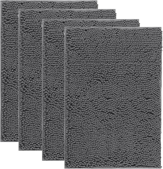 4 Pieces Muddy Door Mats for Dogs, Chenille Absorbent Pet Mats, Quick Dry, Trap Dirt Non Slip Heavy Indoor Doormat Soft Dog Bed Mat Front Inside Door Mat for Indoor Outdoor Entrance,Grey