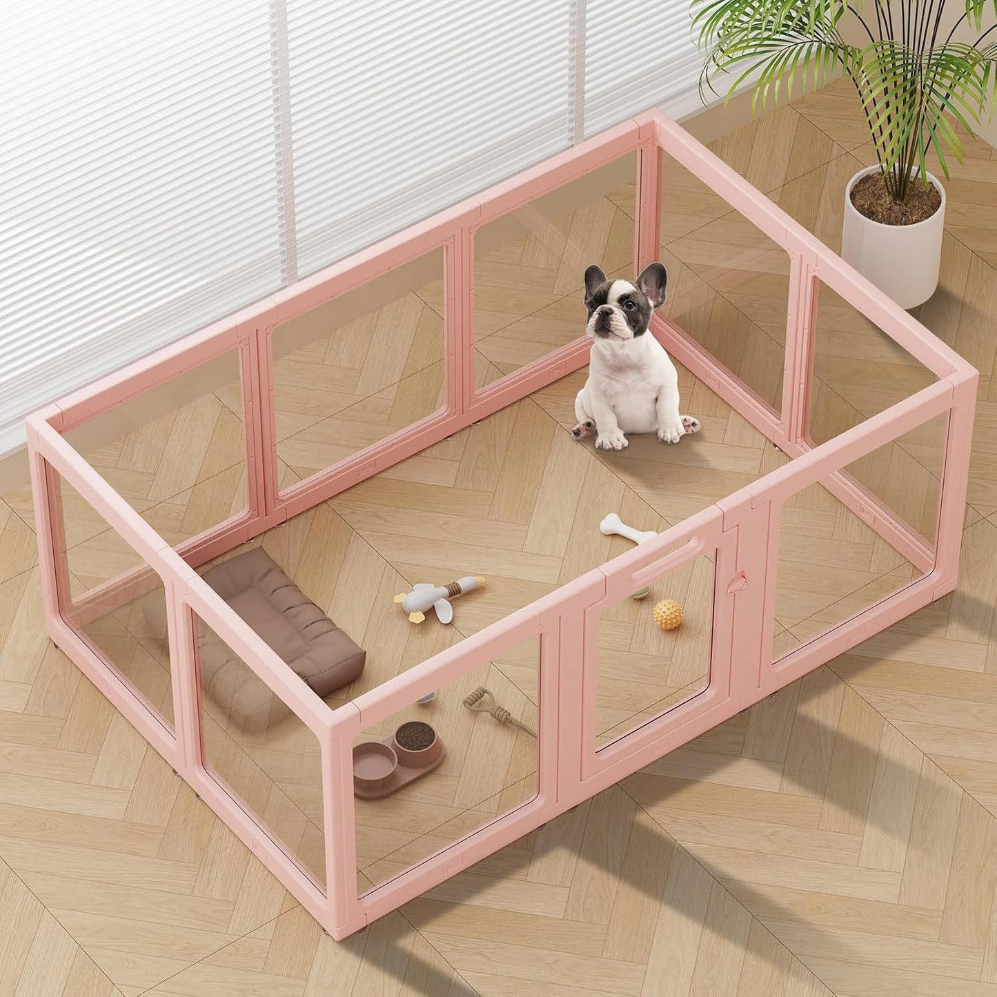 Clear Acrylic Dog Playpen Indoor, Puppy Cat Small Pet Play Pen, Pet Cat Foldable Playpen for Rabbits, Dog Fence Crate Kennel Whelping Cage (Pink, 10 Panel)