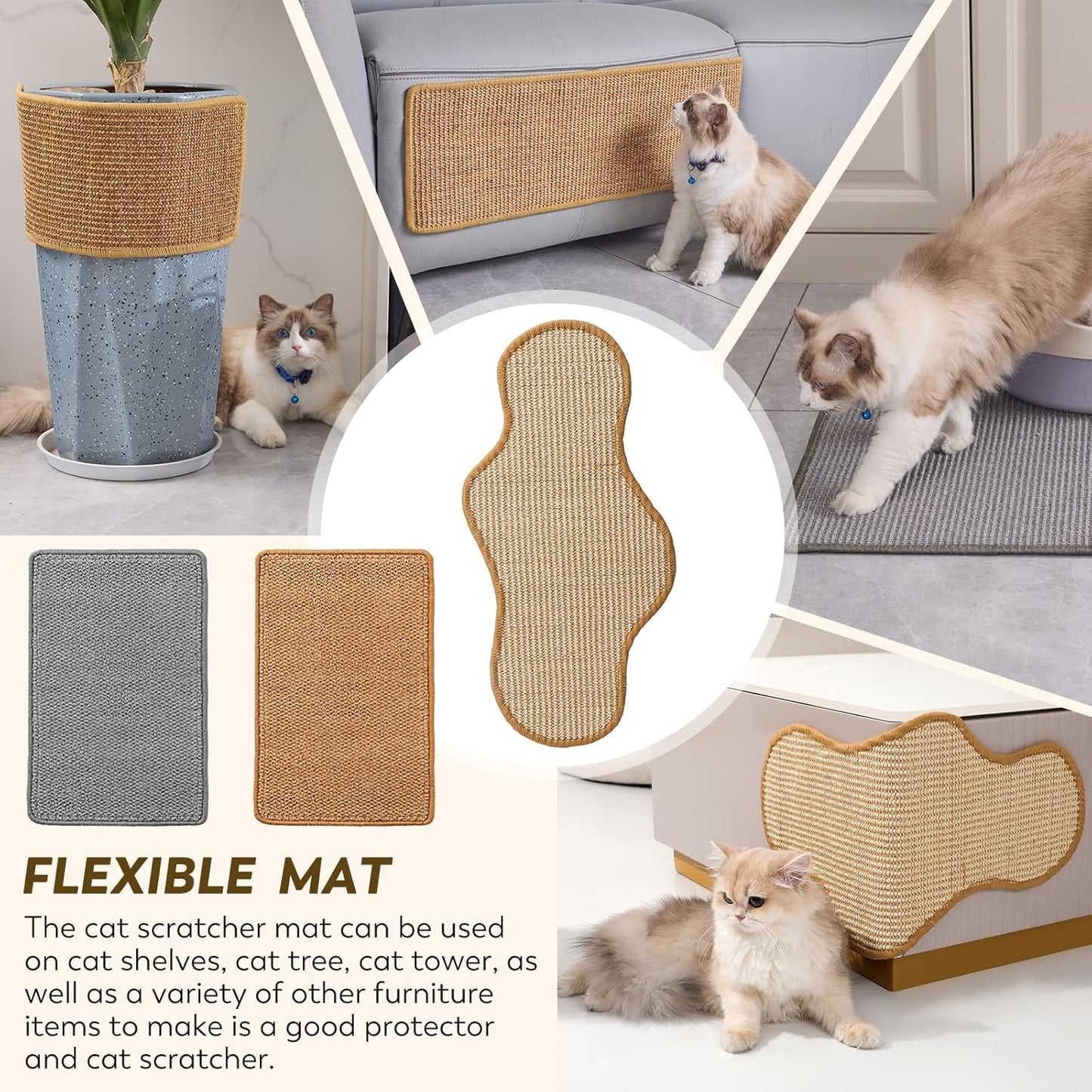 Cat Scratcher Mat 31.5" x 19.7" with Sticky Tapes, Sisal Cat Scratching Carpet for Indoor Cats, Horizontal Cat Scratcher for Cat House, Scratching Posts, and Couch Protection(Gray)