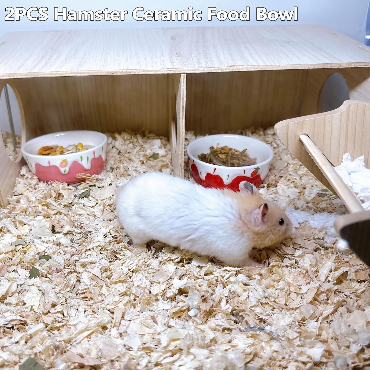 2 Pack Hamster Food Bowl Small Animals Ceramic Food Water Bowl Prevent Tipping Moving for Gerbil Chinchilla Hedgehog Rat (Color: Pink + Red)