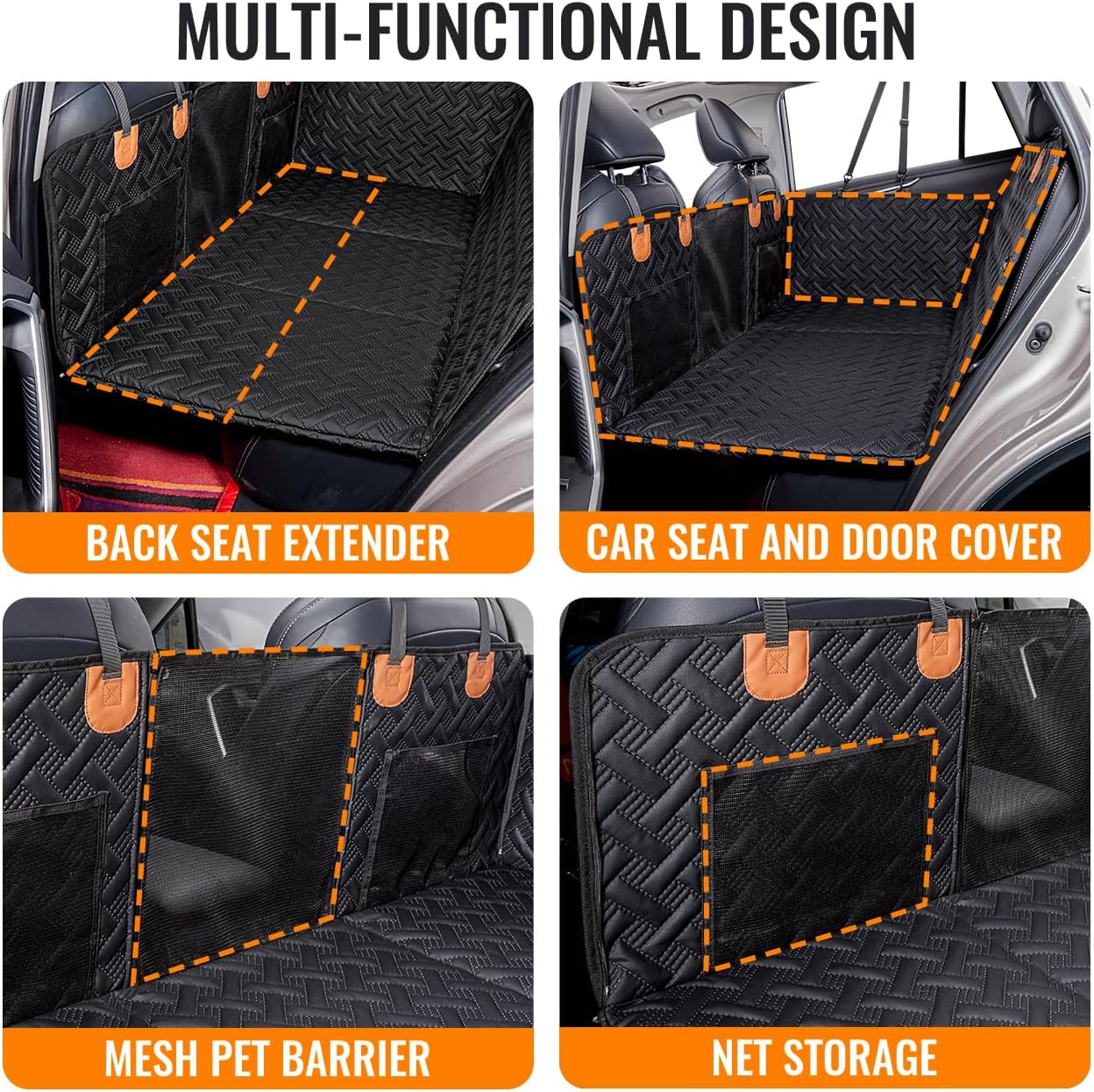 Dog Back Seat Extender,Backseat Pet Cover for Dogs,Rear Dog Car Seat Cover for Back Seat,Hard Bottom Car Seat Cover for Dogs, Dog Hammock for Car