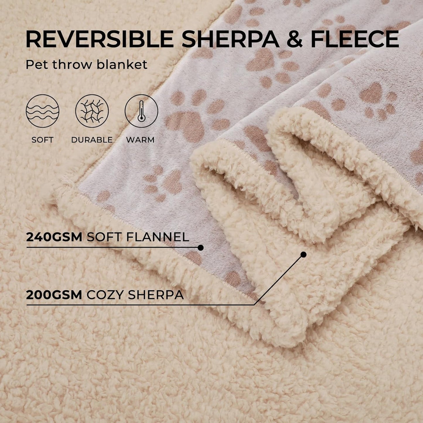 Luciphia Waterproof Pet Blankets for Couch Sofa Bed Cover Liquid Pee Proof Washable Soft Fluffy Large Dog Blanket Reversible Furniture Protection Heart Paw Khaki X-Large（85" x 57"）