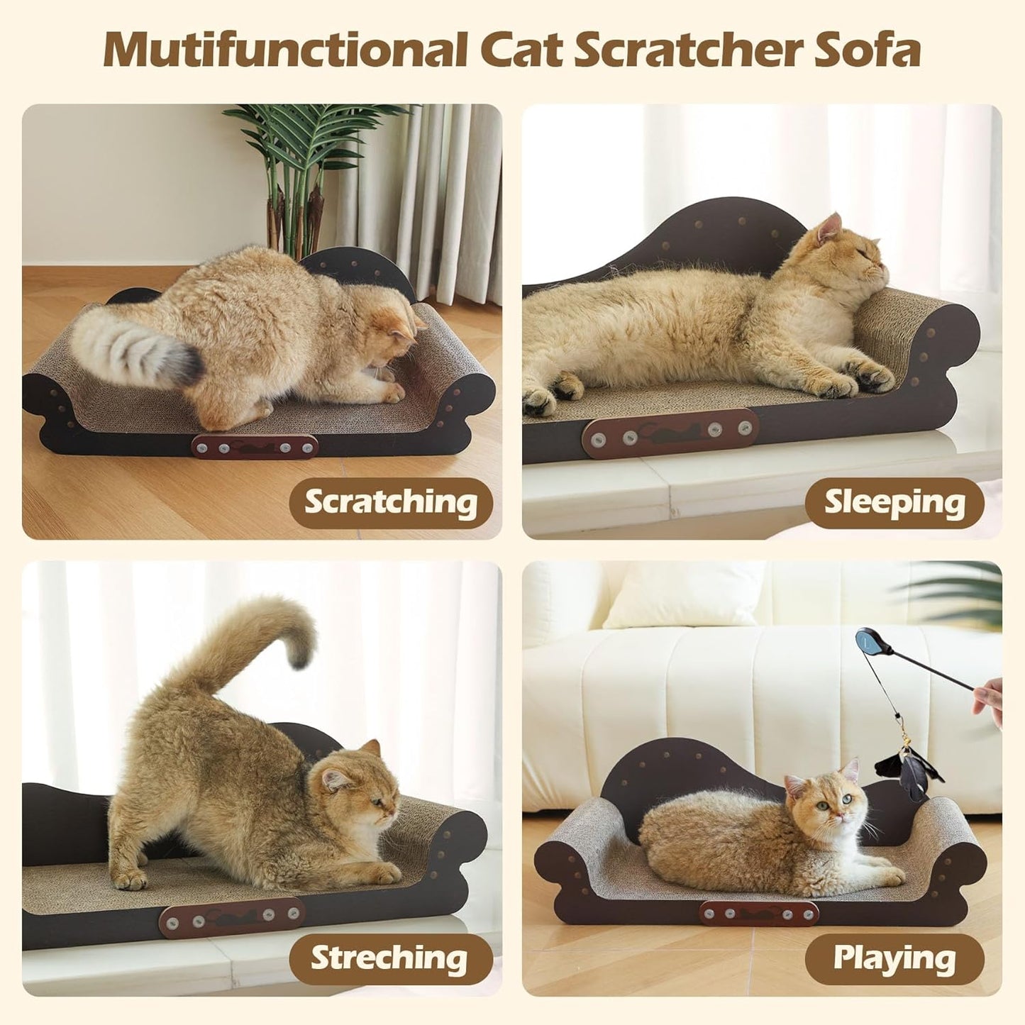 ComSaf Large Cat Scratcher Bed - 26" Cat Scratching Board Cat Couch Scratcher Cardboard, Durable Scratch Lounge Bed, Long Lasting Scartching Pads for Indoor Cats, Furniture Protector