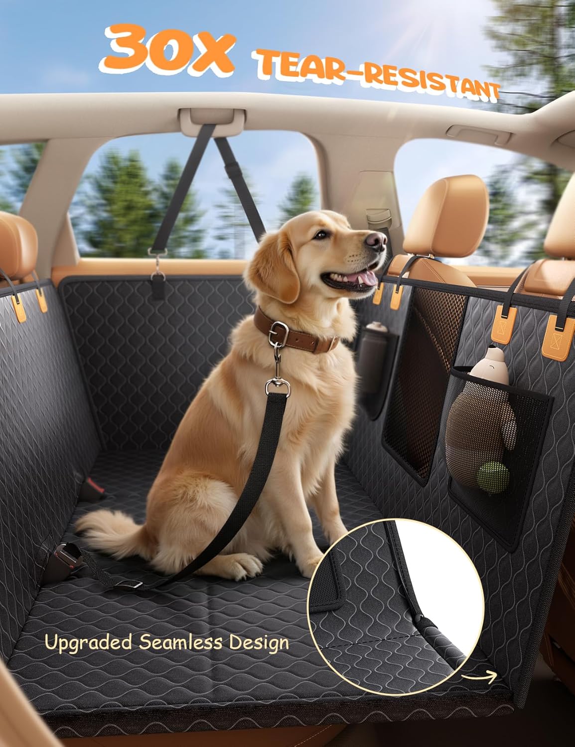 Lamicall Dog Car Seat Cover for Back Seat - [Upgraded Anti-Ripped] Back Seat Extender for Dogs Hard Bottom, Waterproof Dog Hammock for Car with Mesh Window, Pet Backseat Protector SUV & Small Truck L