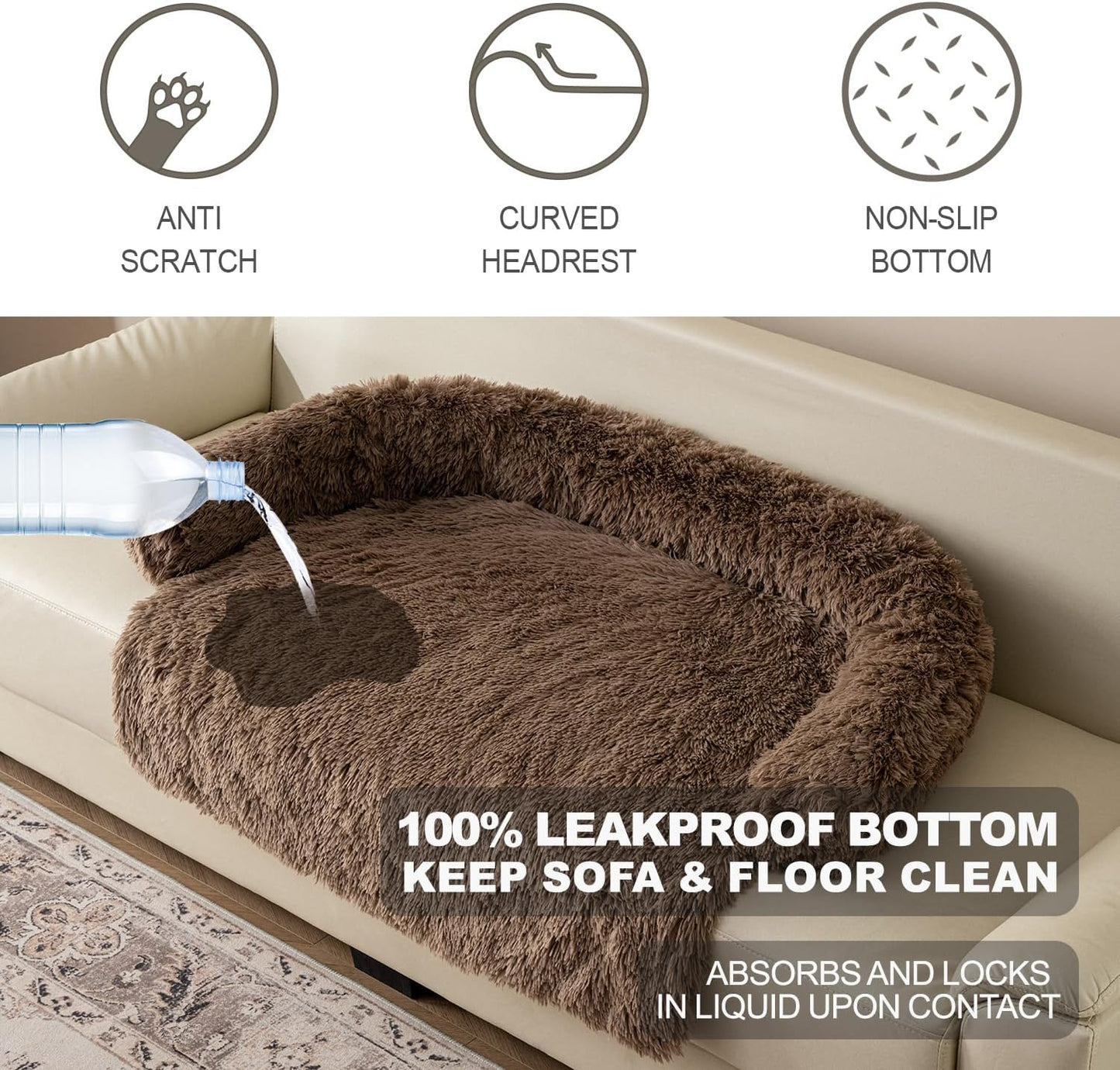 Dogs/Cats Bed Mats, Dog Pad Couch Cover for Dogs, Sofa Style Luxurious Mat for Pets, Waterproof Lining and Nonskid Bottom Perfect on Dog Crate, Cat Cage or in The Car. (Desert Brown, M)