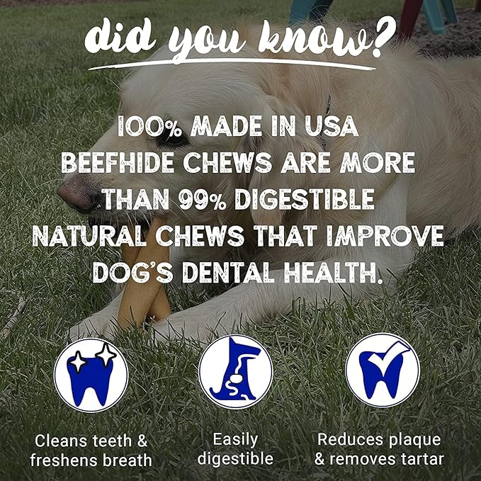 Pet Factory 100% Made in USA Beefhide 4" Knotted Bones Dog Chew Treats - Natural Flavor, 24 Count/1 Pack