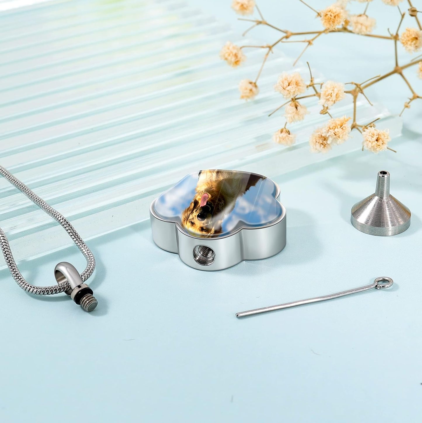 Farfume Personalized Pet Urn Necklace for Dog Cat Ashes Cremation Pet Memorial Customized Photo Text Engraving Pendant Keepsake Funeral Jewelry