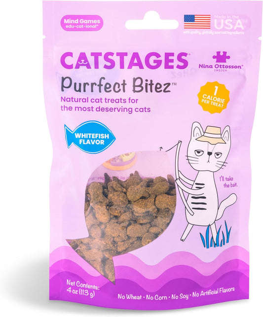 Catstages by Nina Ottosson Purrfect Bitez Natural Crunchy Cat Treats for Puzzles, Toys, Feeders, & Training, USA-Made, Real Whitefish Flavor, 4oz