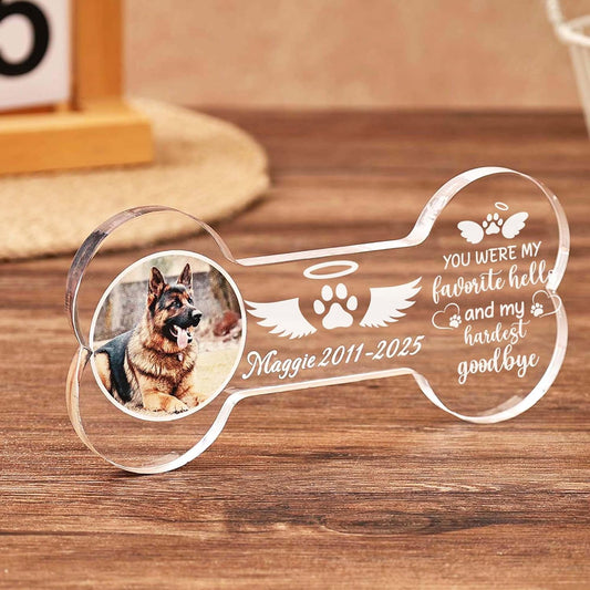 Personalized Photo Pet Memorial Gift, Custom Memorial Gifts for Loss of Dog, Dog Memorial Ornament, Pet Sympathy Gift, Bone Shape Acrylic Keepsake for Dog Puppy. (6.5")