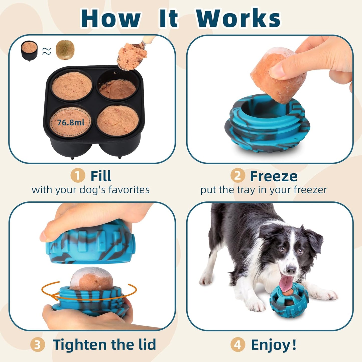 Frozen Treat Dispensing Dog Toys to Keep Them Busy,Dog Enrichment Toys for Natural Rubber-Stuffable Ball,Dishwasher Safe,Blue,M