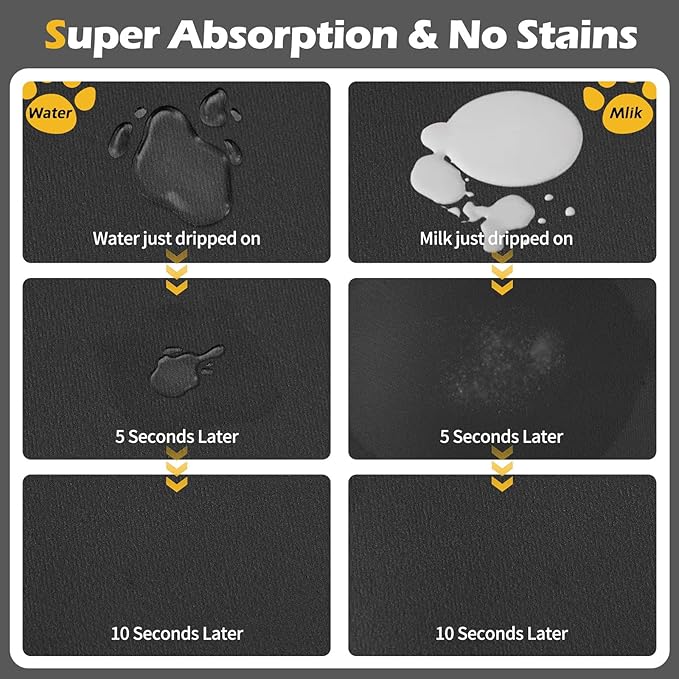 Pet Feeding Mat-Absorbent Dog Mat for Food and Water Bowl-Accessories Pet Supplies-Bowl for Messy Drinkers-No Stains Quick Dry Dog Water Dispenser Mat (17"x28", Dark Grey)